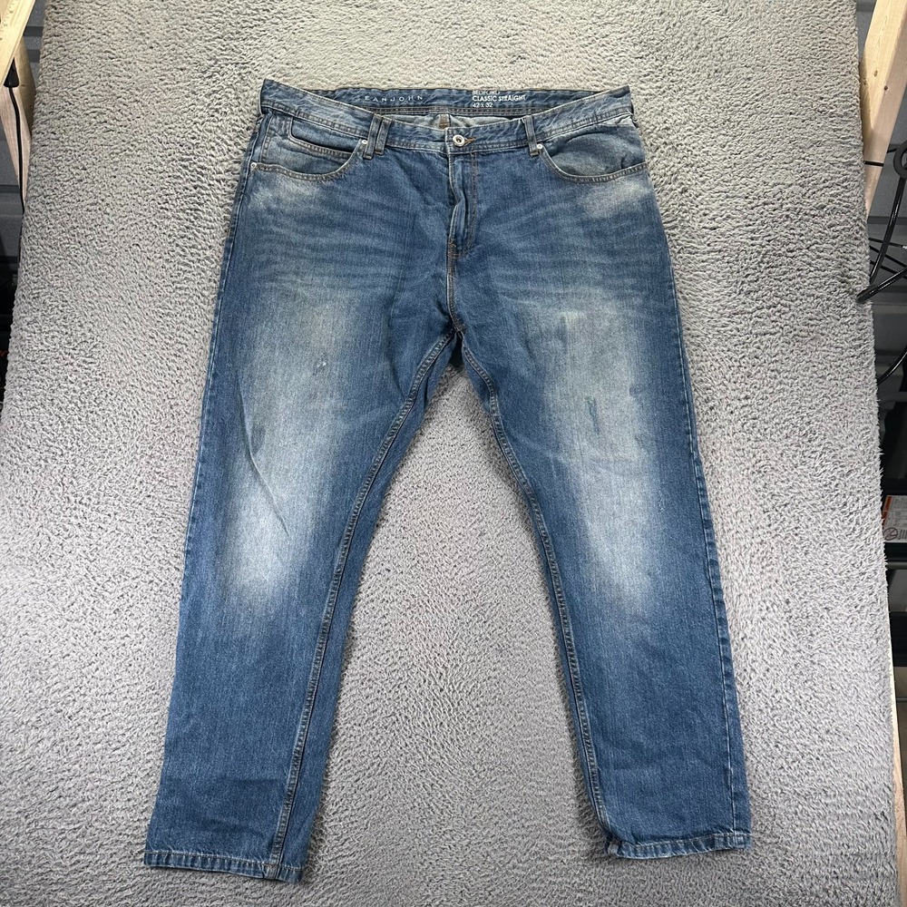 Sean John Bedford Jeans Mens 42x32 Blue Cotton Denim Straight Classic Workwear